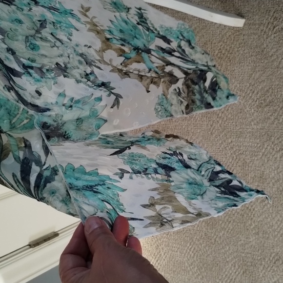 Multiples women's size 1X green navy swiss dot sheer long sleeve button down - Picture 7 of 14